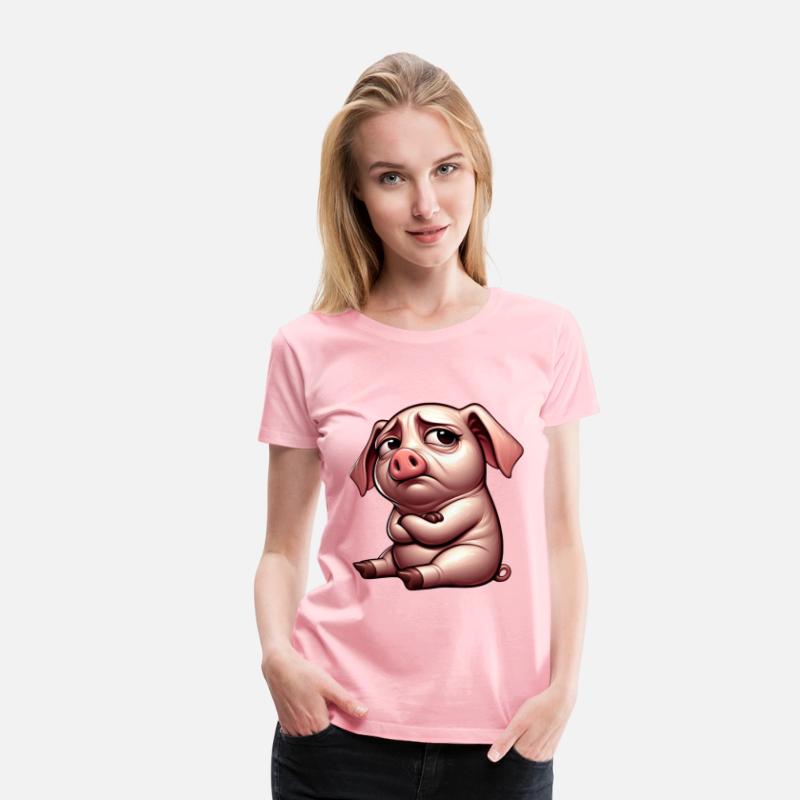 Cute stubborn cartoon pig with crossed arms
