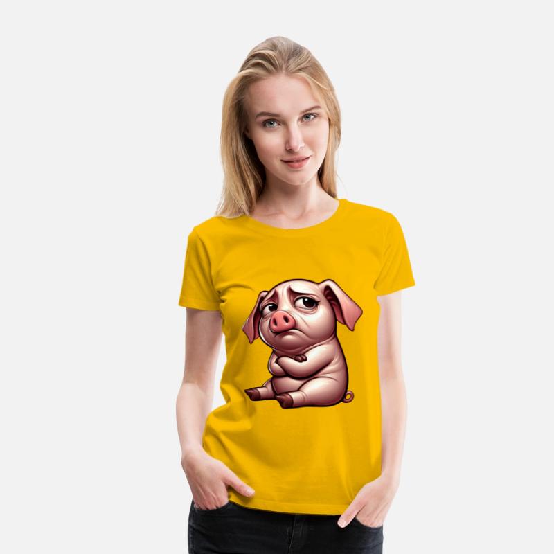 Cute stubborn cartoon pig with crossed arms