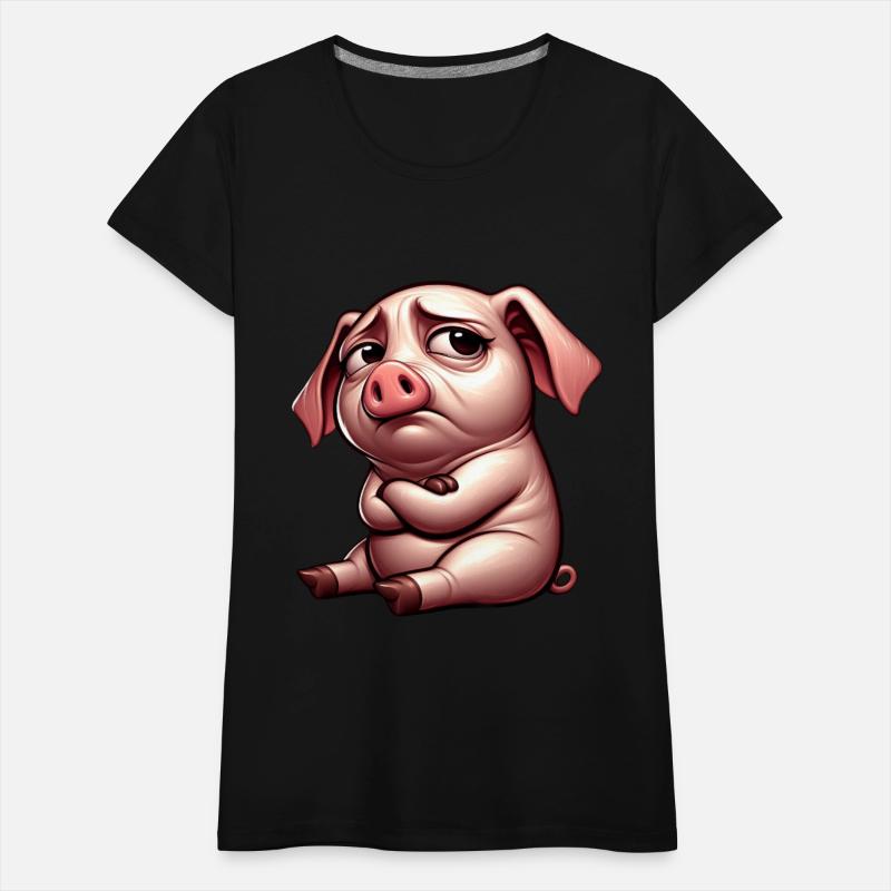 Cute stubborn cartoon pig with crossed arms