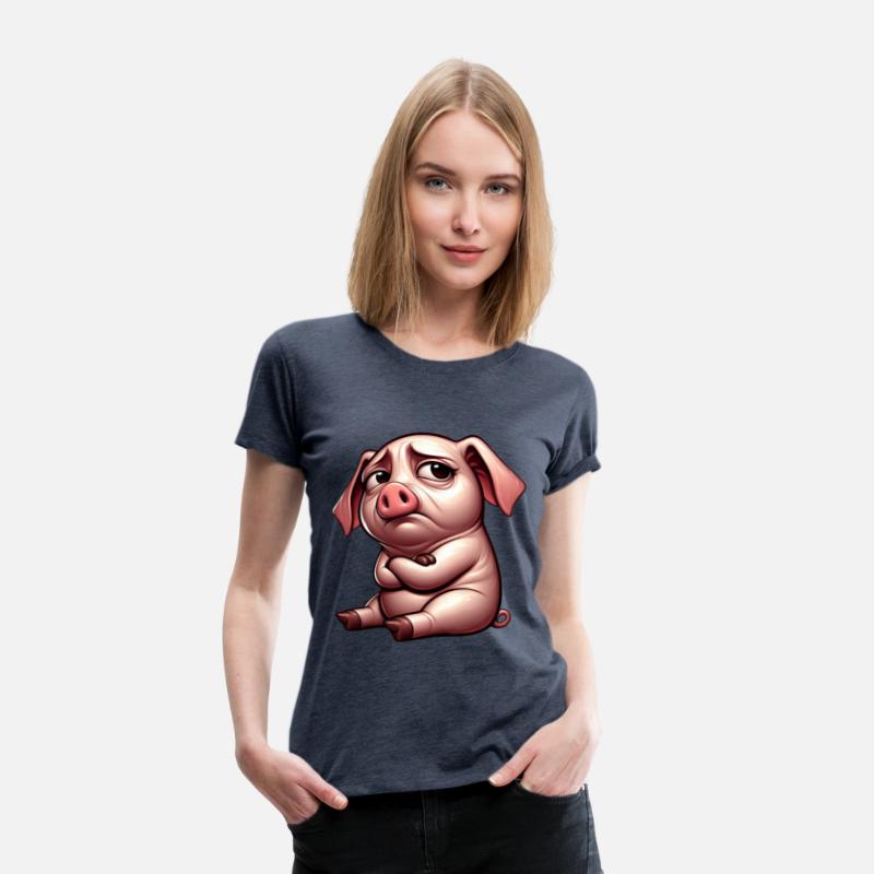 Cute stubborn cartoon pig with crossed arms
