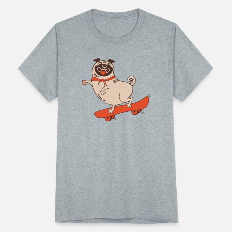 Funny animal character skateboarding pug dog