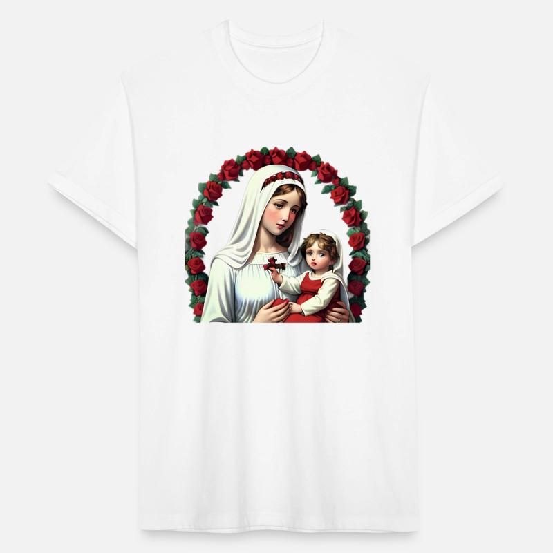 Mother Mary and Baby Jesus with Red Roses