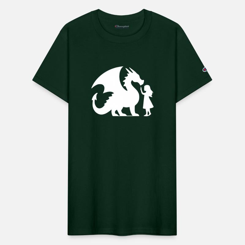 Mythical Dragon and Girl Silhouette Design