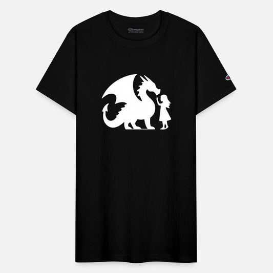 Mythical Dragon and Girl Silhouette Design