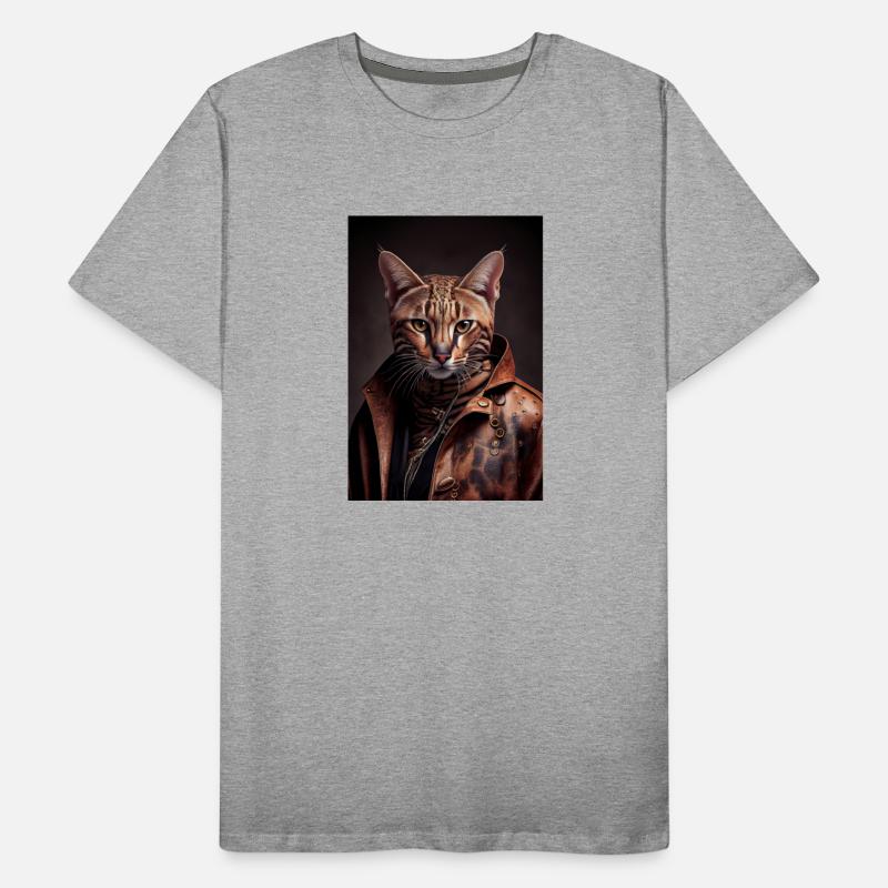 Ocicat Cat Breed Portrait wears a leather jacket