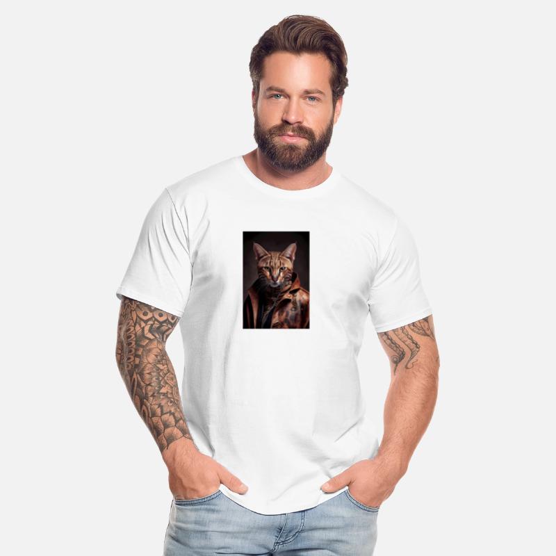 Ocicat Cat Breed Portrait wears a leather jacket