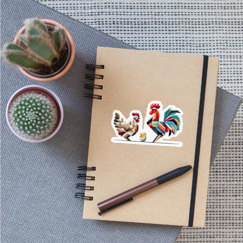 Rooster, Hen, and Chick – Geometric Easter Motif
