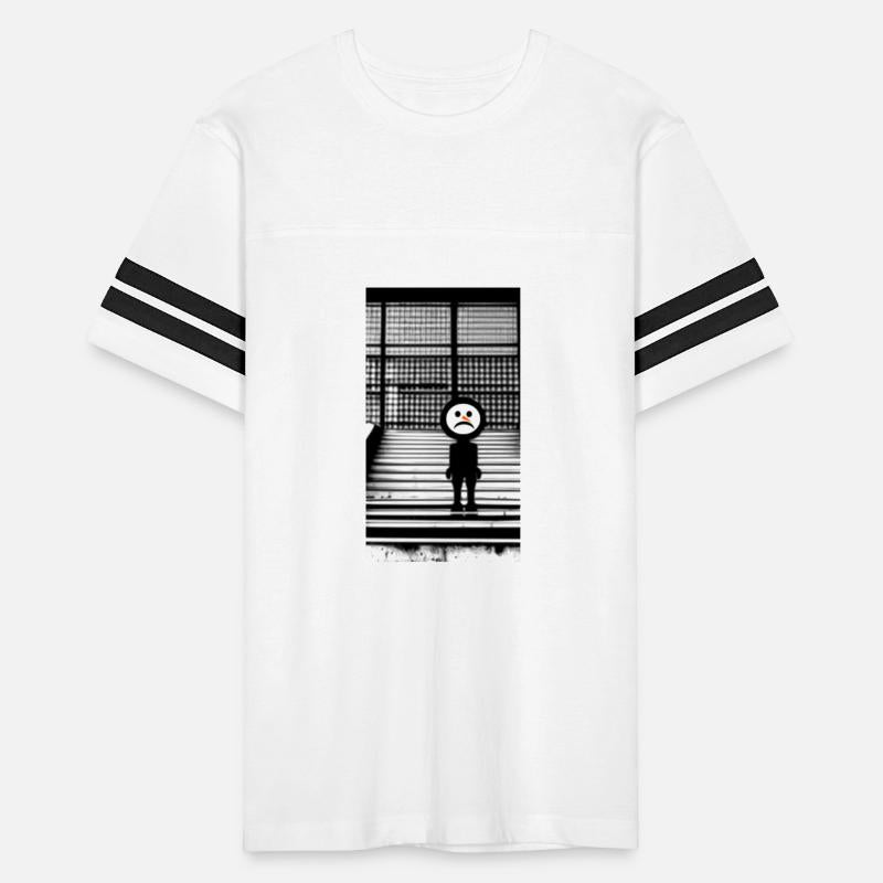 Sad Snowman in Hoodie Standing on the Steps Street