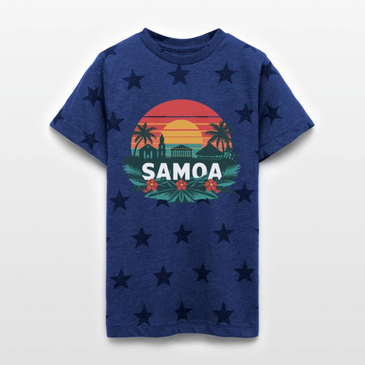Samoa Tropical Sunset with Palms and Floral Motif
