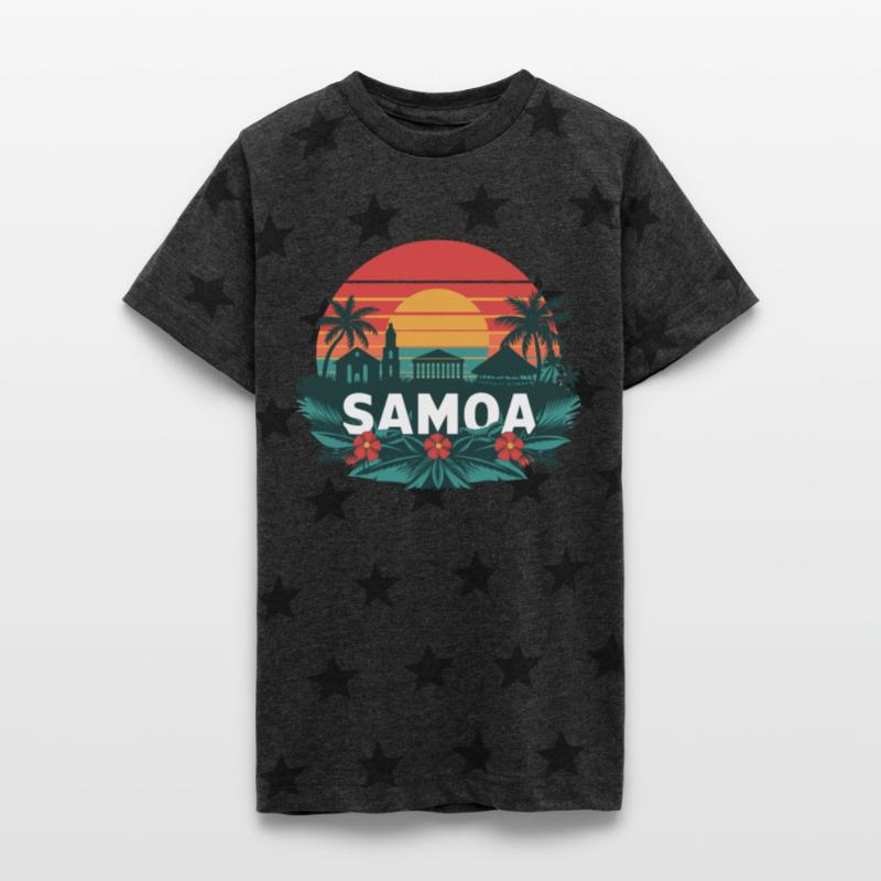 Samoa Tropical Sunset with Palms and Floral Motif