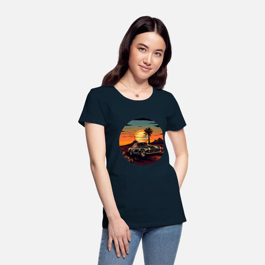 Vintage Car, Sun, and Road T-Shirt Design