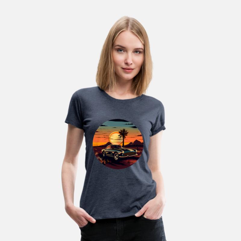 Vintage Car, Sun, and Road T-Shirt Design