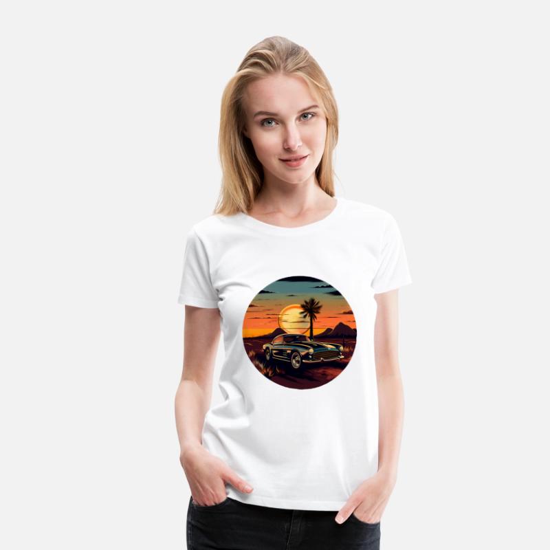 Vintage Car, Sun, and Road T-Shirt Design