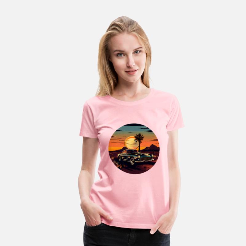 Vintage Car, Sun, and Road T-Shirt Design