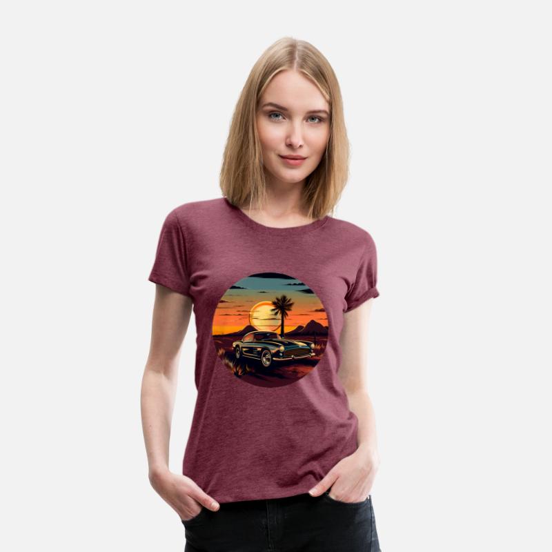 Vintage Car, Sun, and Road T-Shirt Design