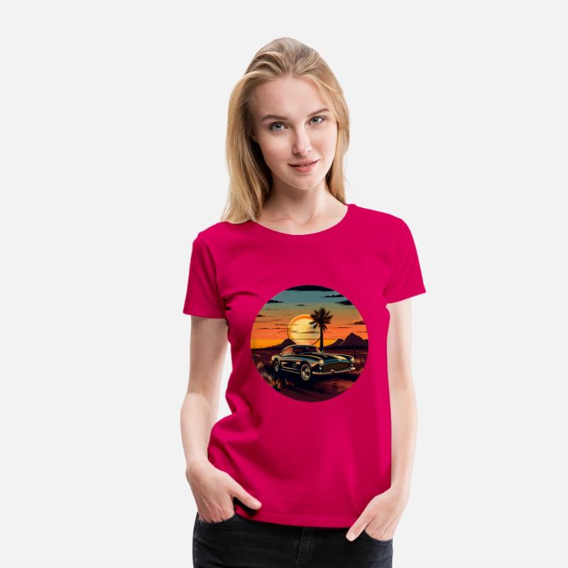 Vintage Car, Sun, and Road T-Shirt Design