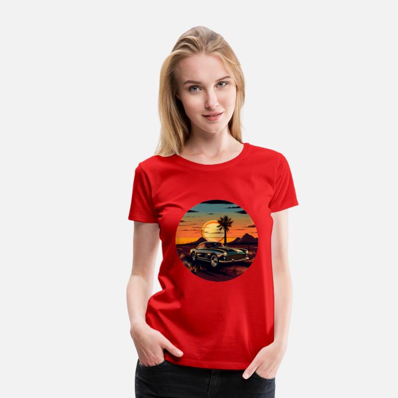 Vintage Car, Sun, and Road T-Shirt Design
