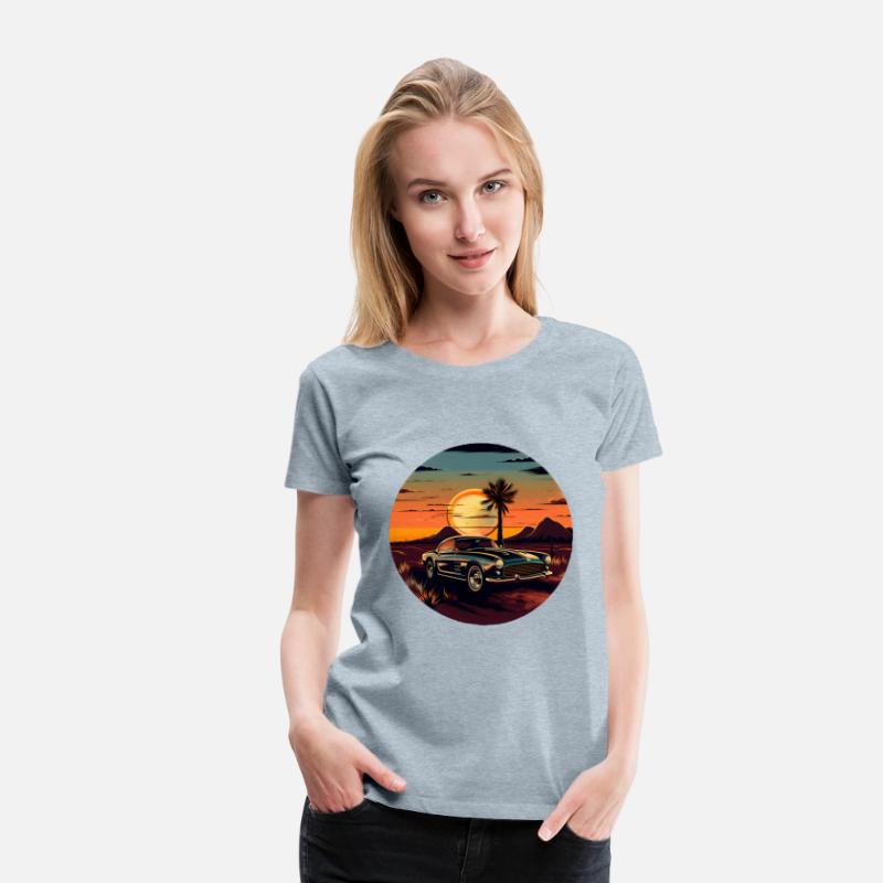 Vintage Car, Sun, and Road T-Shirt Design