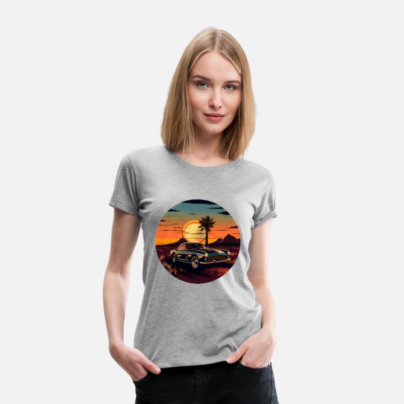 Vintage Car, Sun, and Road T-Shirt Design