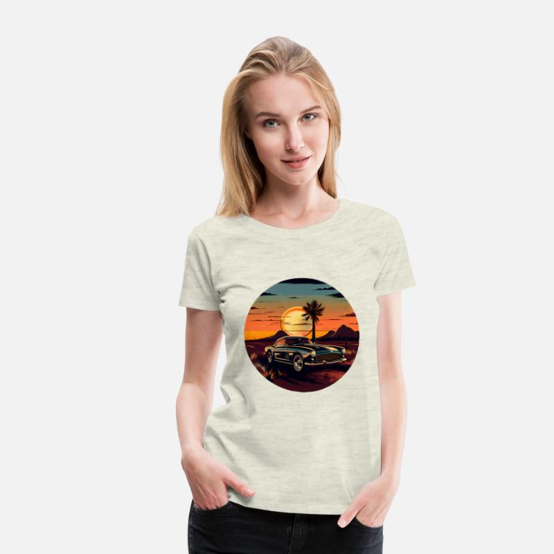 Vintage Car, Sun, and Road T-Shirt Design
