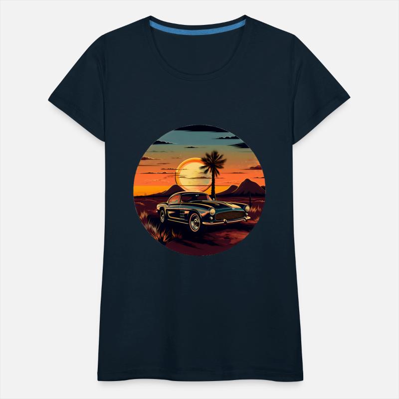 Vintage Car, Sun, and Road T-Shirt Design