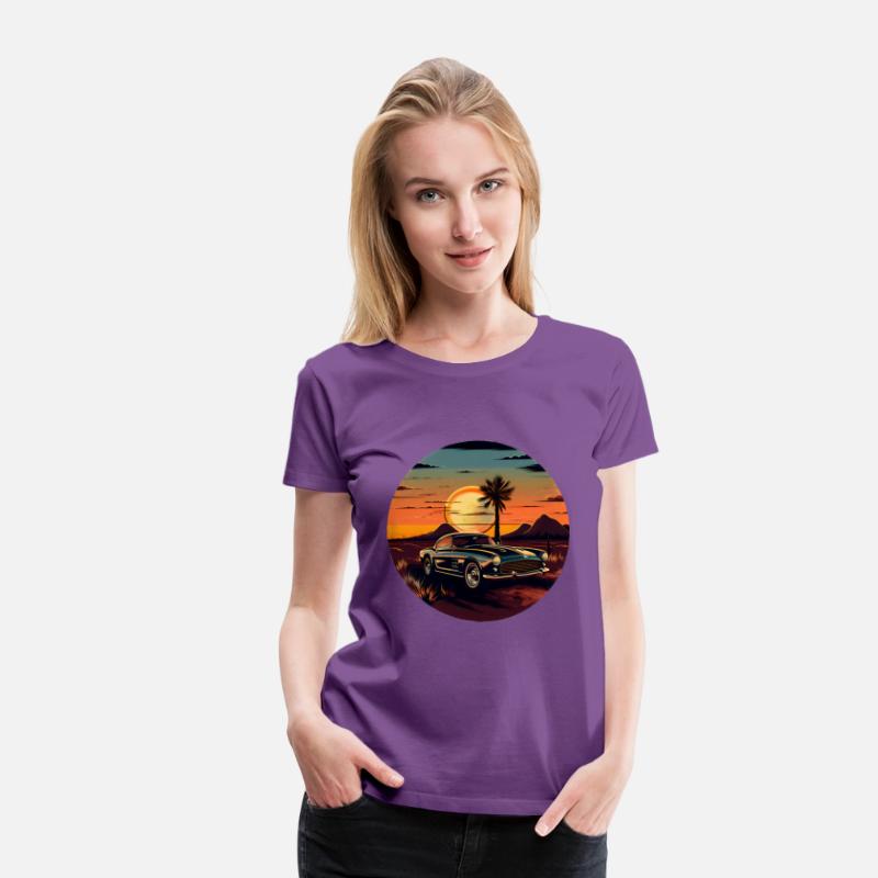 Vintage Car, Sun, and Road T-Shirt Design