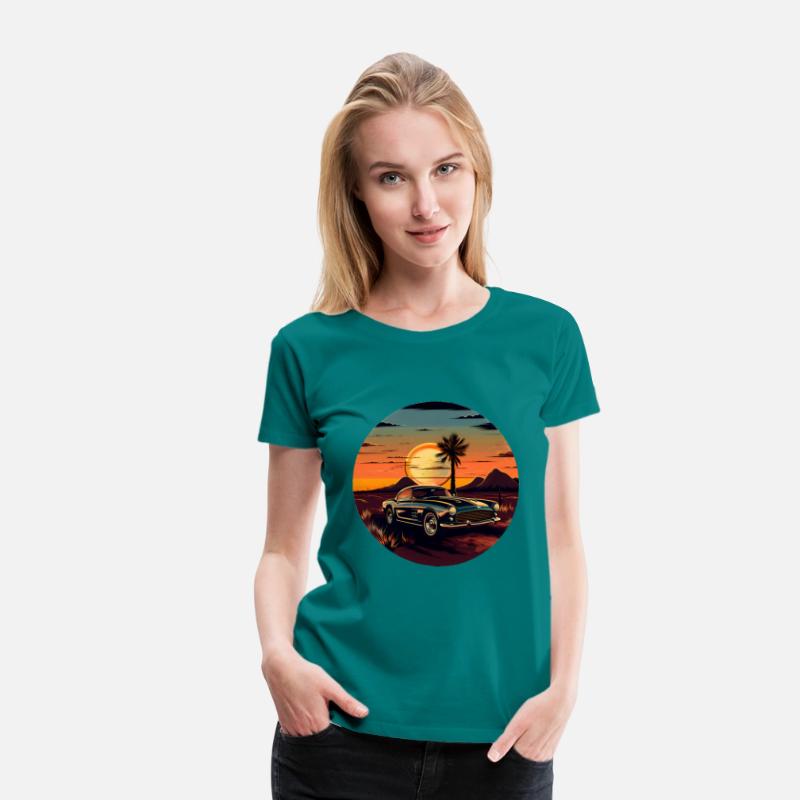 Vintage Car, Sun, and Road T-Shirt Design