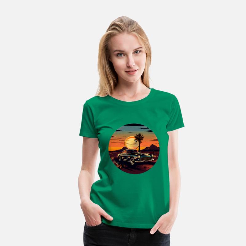 Vintage Car, Sun, and Road T-Shirt Design