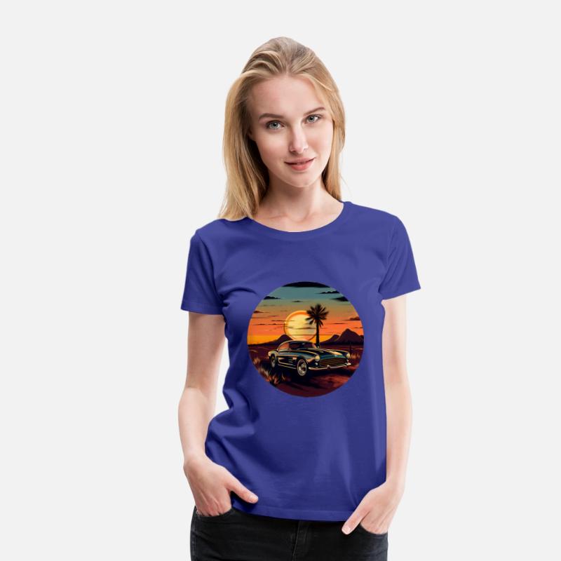 Vintage Car, Sun, and Road T-Shirt Design