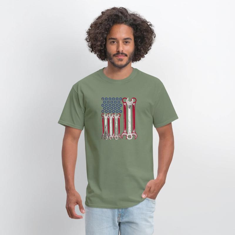 Wrench And Nut American Flag Mechanic